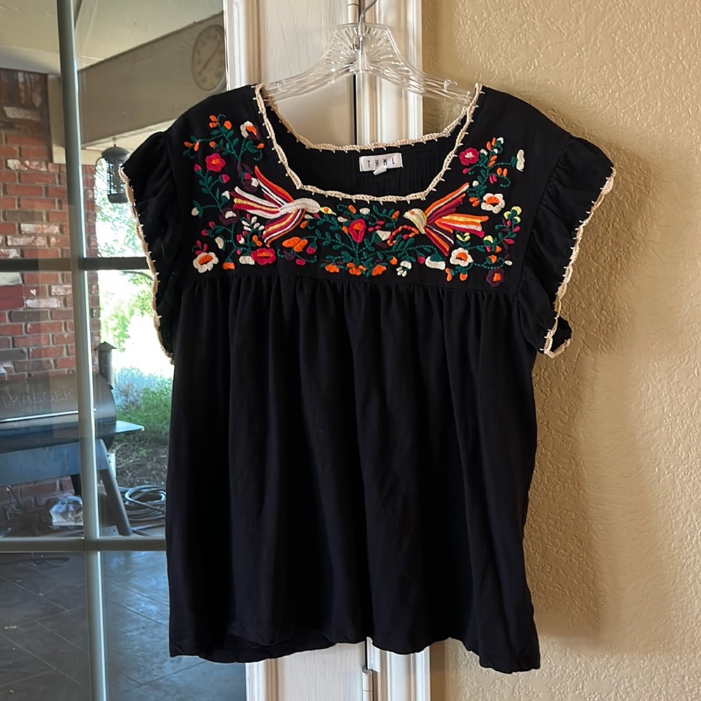 THML Black Embroidered Top
